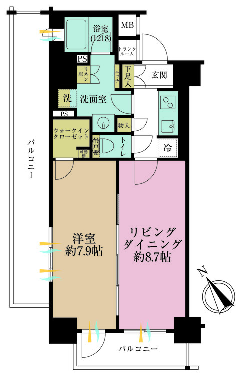 その他 1LDK、専有面積46.66m2、バルコニー面積17.89m2