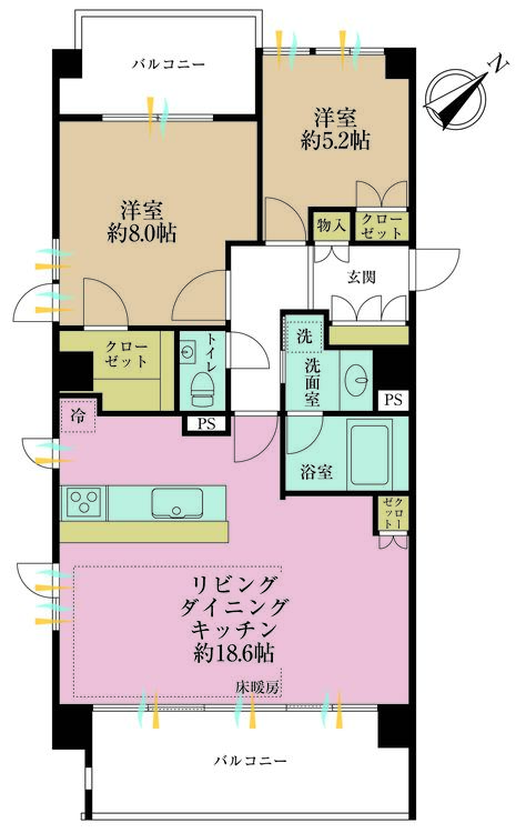 その他 2LDK、専有面積72.21m2、バルコニー面積18.1m2