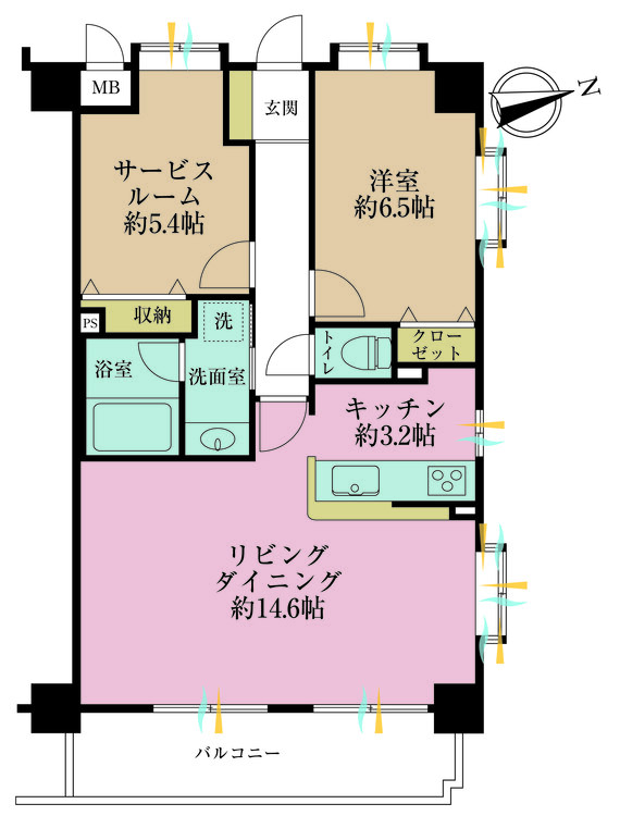 その他 1LDK+S（納戸）、専有面積63.63m2、バルコニー面積9.45m2