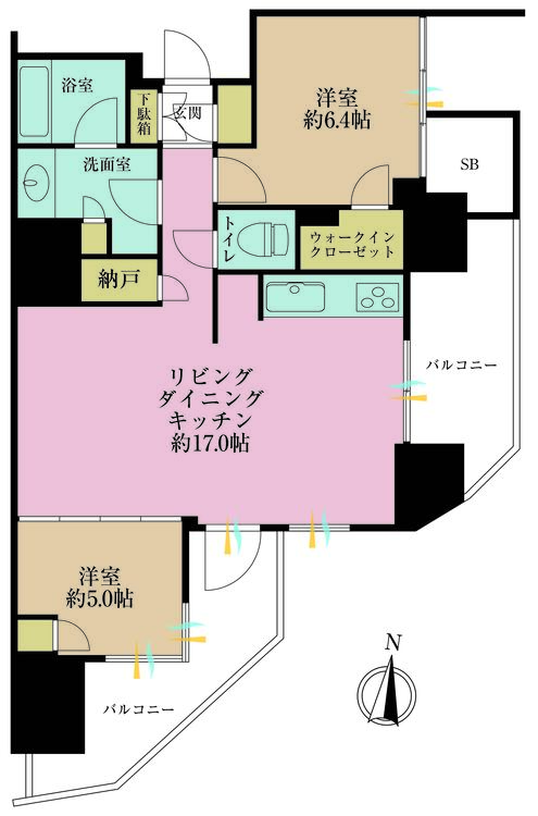 その他 2LDK、専有面積67.15m2、バルコニー面積16.98m2