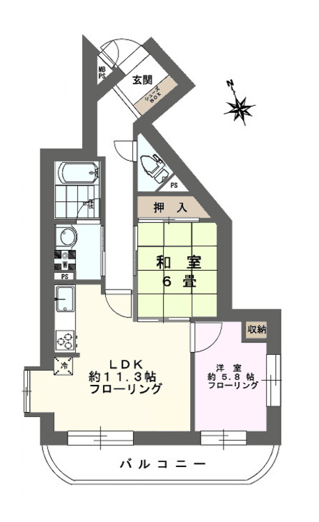その他 2LDK、専有面積58.94m2、バルコニー面積9.97m2