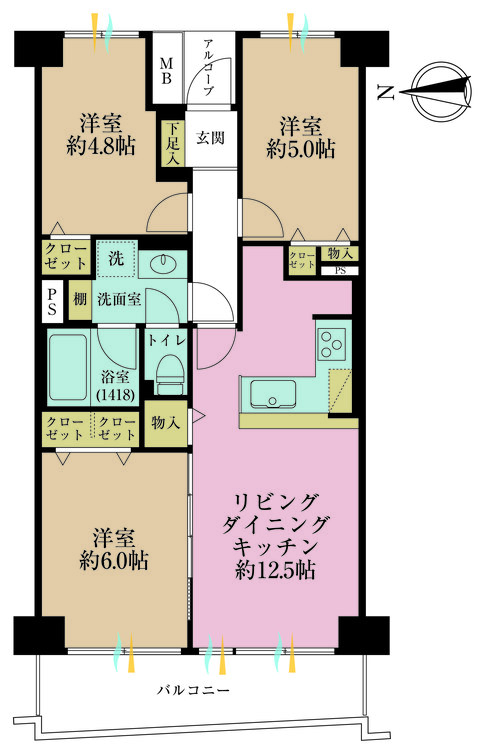 その他 3LDK、専有面積62.42m2、バルコニー面積7.83m2