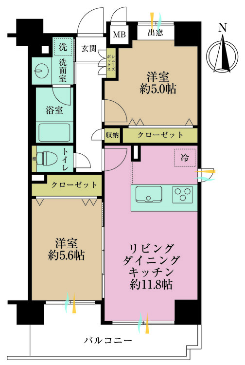 その他 2LDK、専有面積53.91m2、バルコニー面積8.36m2