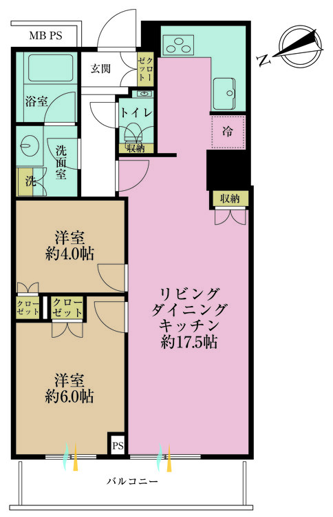 その他 2LDK、専有面積57.7m2、バルコニー面積6.66m2