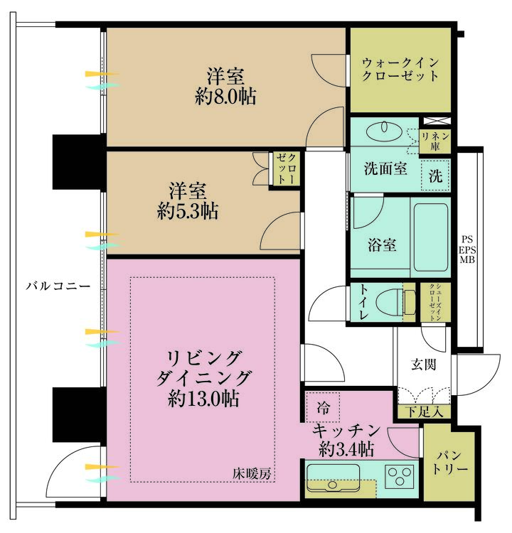 その他 2LDK、専有面積73.34m2、バルコニー面積18.52m2