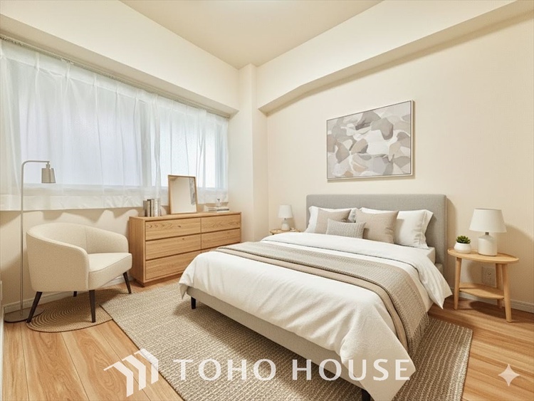 内装 ＊配置してある家具や小物はCGによるイメージ画像です。寝室は一日の疲れを癒す大切な空間。快適で落ち着けるおすすめの間取りです。