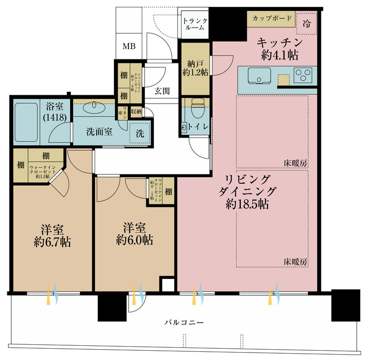 間取り 2LDK、専有面積81.64?、バルコニー面積22? 