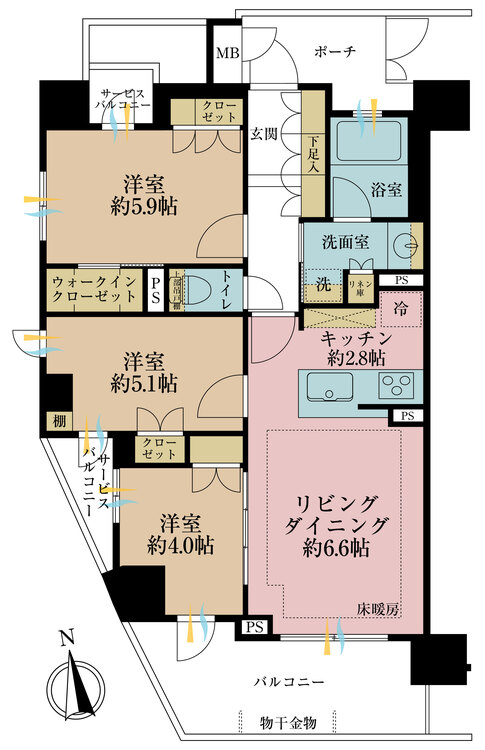 外観 ３ＬＤＫ、専有面積６３．２８平米、バルコニー面積１０．０４平米