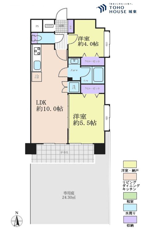 間取り ２ＬＤＫ、専有面積４８．６０平米、バルコニー面積４．９２平米