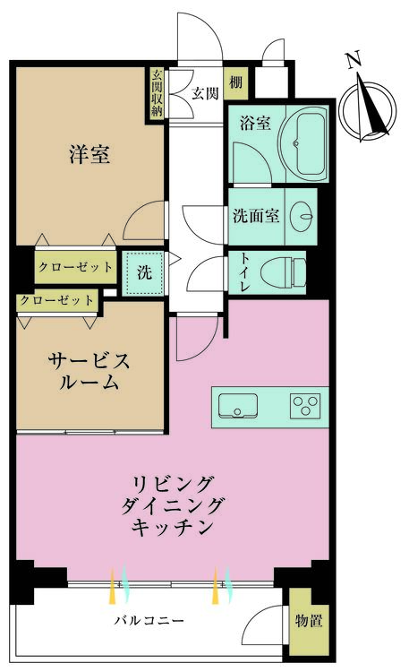 その他 1LDK+S（納戸）、専有面積47.87m2、バルコニー面積5.67m2