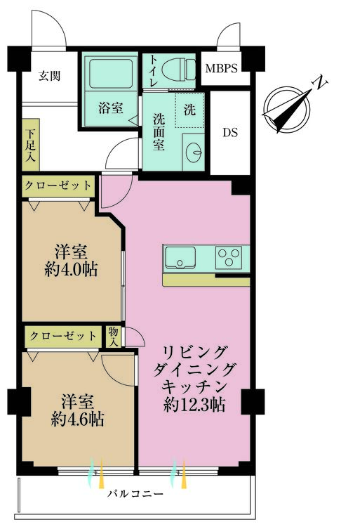 その他 2LDK、専有面積52.38m2、バルコニー面積5.51m2