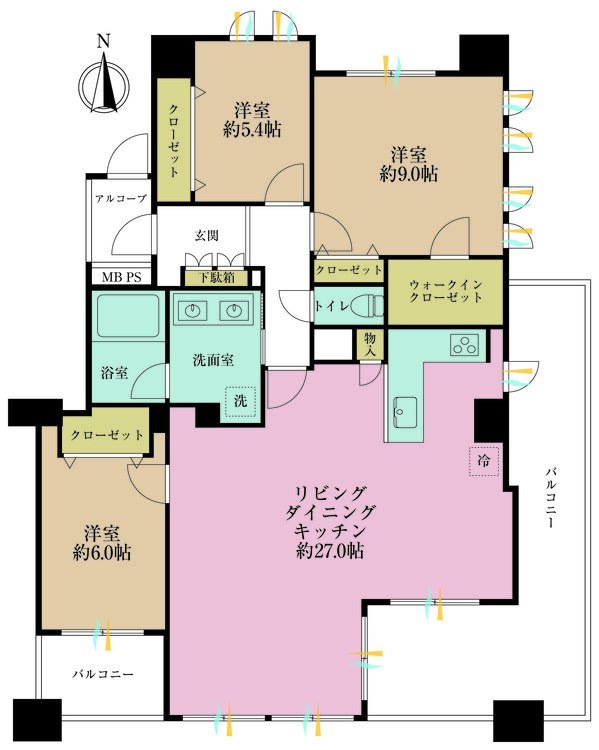 その他 3LDK、専有面積106m2、バルコニー面積24.68m2