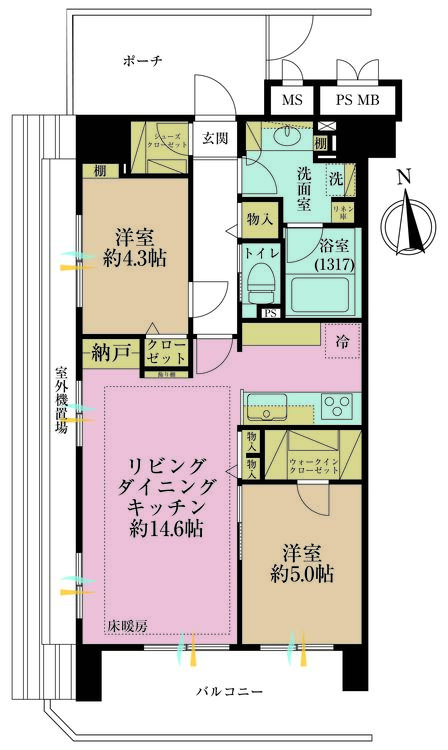 その他 2LDK、専有面積58.94m2、バルコニー面積9.39m2