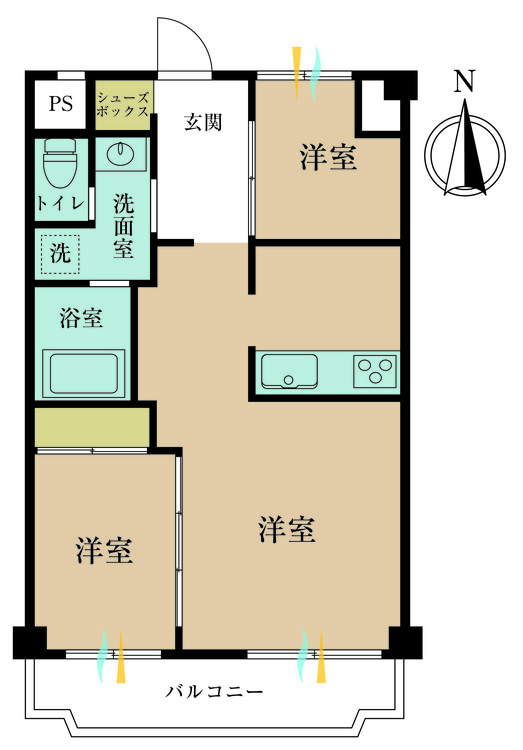 その他 1LDK+S（納戸）、専有面積45.08m2、バルコニー面積6.88m2