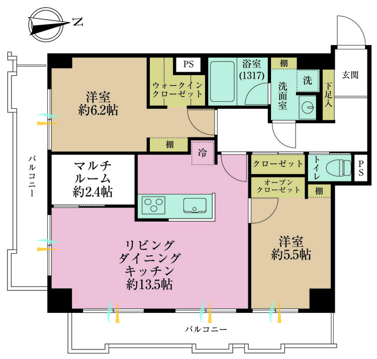 その他 3LDK、専有面積63.7m2、バルコニー面積15.52m2