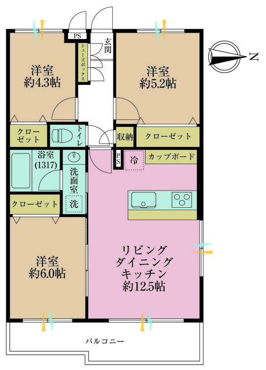 その他 3LDK、専有面積64.26m2、バルコニー面積8.13m2