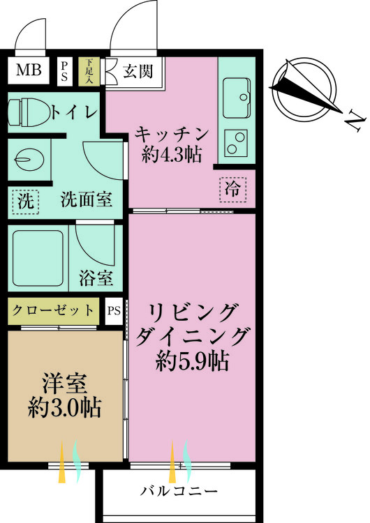 その他 1LDK、専有面積30.71m2、バルコニー面積2.5m2