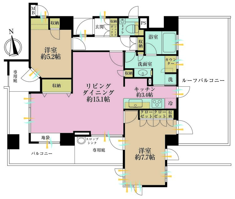 その他 2LDK、専有面積73.7m2、バルコニー面積9.12m2