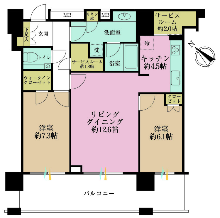 その他 2LDK、専有面積77.56m2、バルコニー面積17.64m2