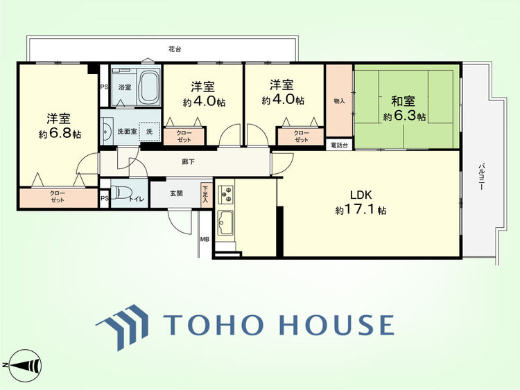 間取り 4LDK　専有面積85.15平米、バルコニー面積8.40平米