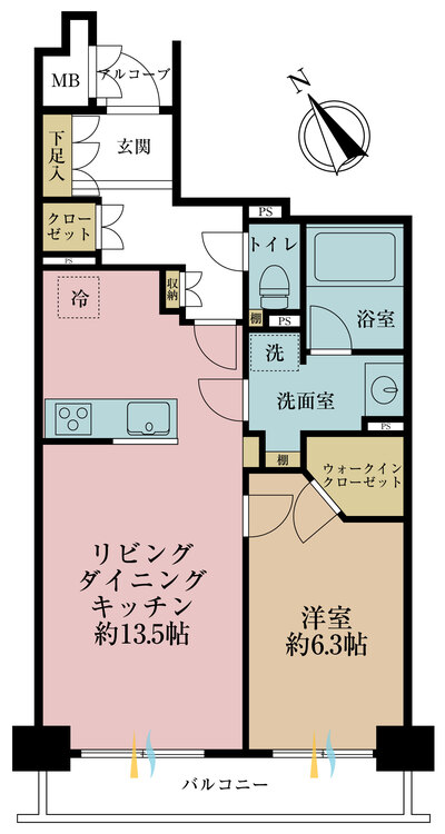 その他 1LDK、専有面積51.38m2、バルコニー面積6.84m2
