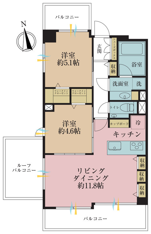 その他 2LDK、専有面積50.22m2、バルコニー面積10.68m2
