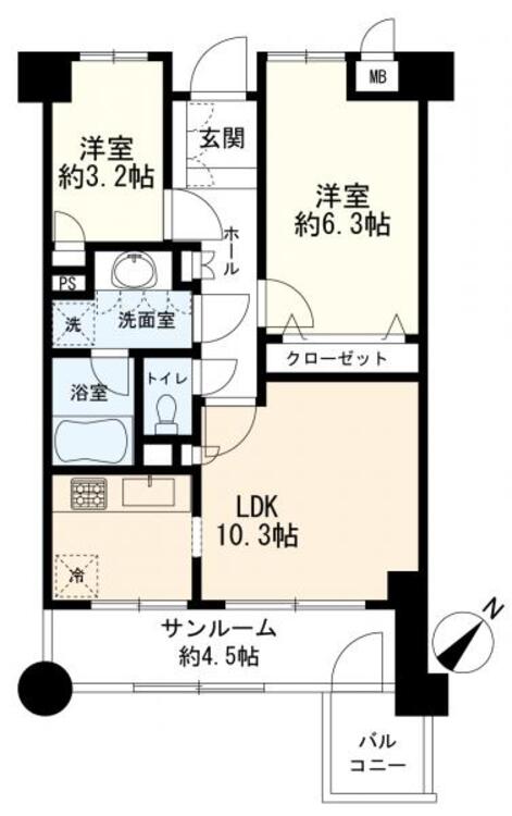 間取り ２ＬＤＫ＋サンルーム