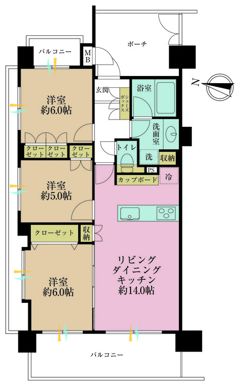 その他 3LDK、専有面積69.06m2、バルコニー面積14.82m2