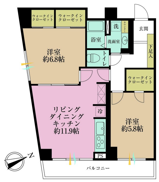 その他 2LDK、専有面積62.96m2、バルコニー面積8.58m2