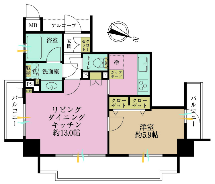 その他 1LDK、専有面積42.81m2、バルコニー面積13.72m2