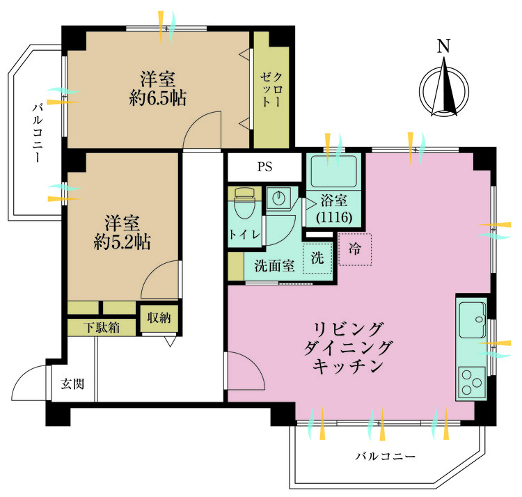 その他 2LDK、専有面積68.14m2、バルコニー面積9.72m2