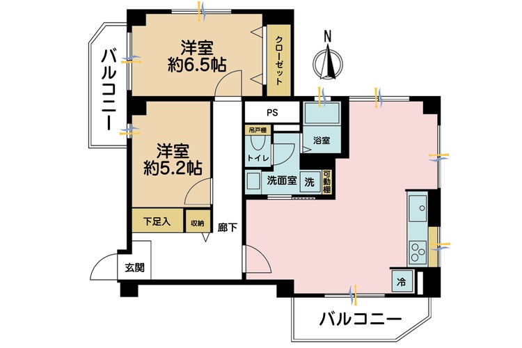 その他 2LDK、専有面積68.14m2、バルコニー面積9.72m2