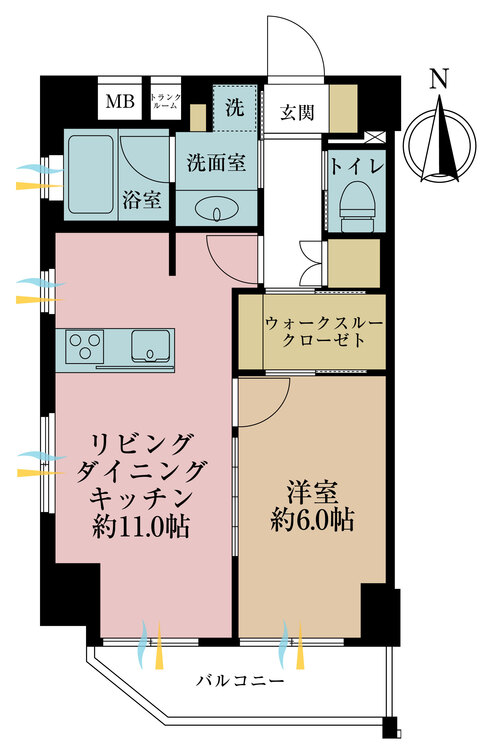 その他 1LDK、専有面積42.82m2、バルコニー面積4.62m2