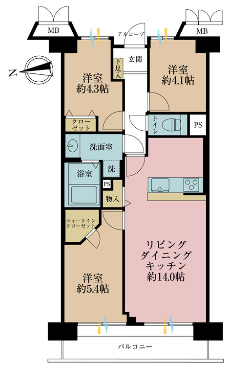 その他 3LDK、専有面積61.19m2、バルコニー面積7.84m2