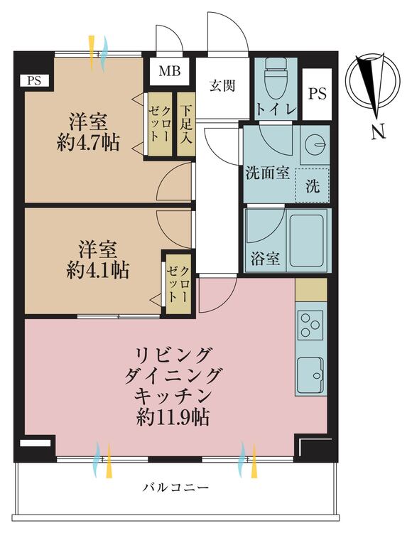 その他 2DK、専有面積49.6m2、バルコニー面積3.42m2