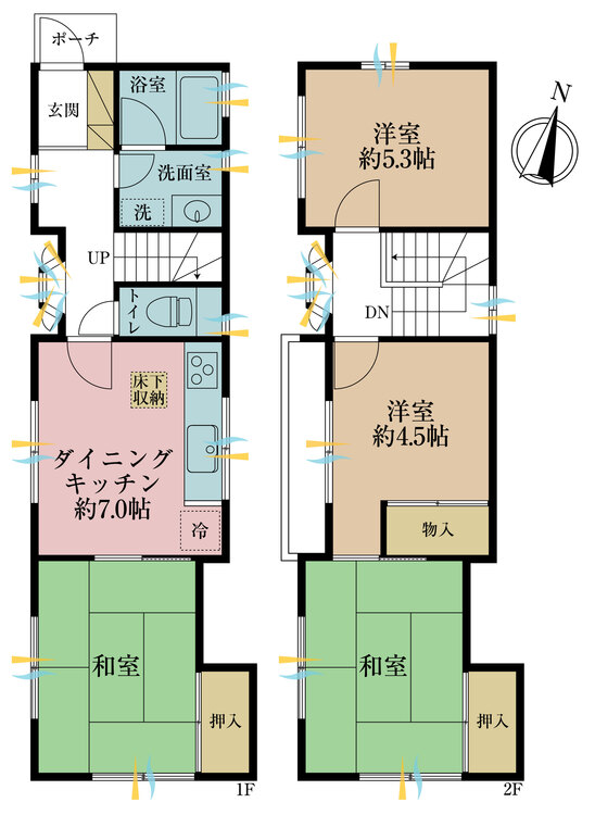 間取り ４ＬＤＫ、土地面積７２．８５平米、建物面積７２．０４平米