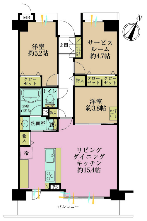 その他 2LDK+S（納戸）、専有面積61.49m2、バルコニー面積7.49m2