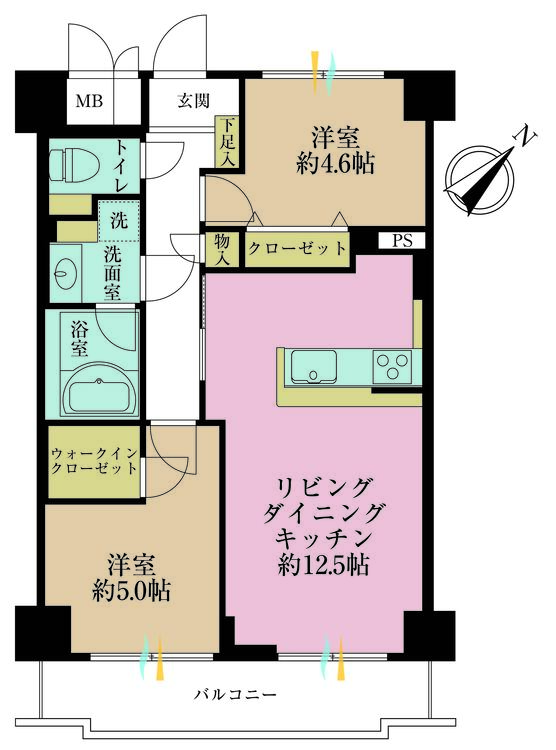 その他 2LDK、専有面積54m2、バルコニー面積6.98m2