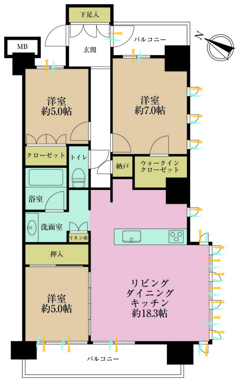 その他 3LDK、専有面積81.83m2、バルコニー面積14.78m2