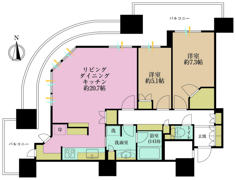 その他 2LDK、専有面積76.56m2、バルコニー面積36.32m2