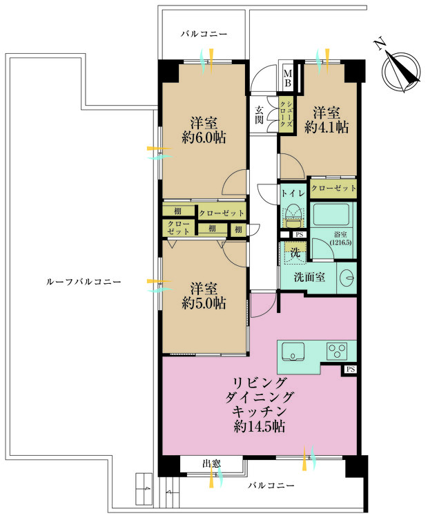 その他 3LDK、専有面積64.54m2、バルコニー面積12.69m2