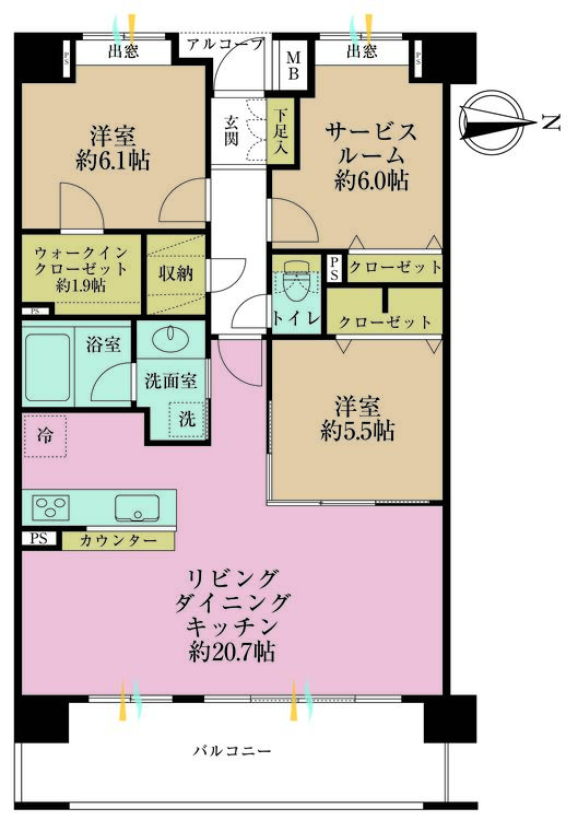 その他 2LDK+S（納戸）、専有面積85.88m2、バルコニー面積13.3m2