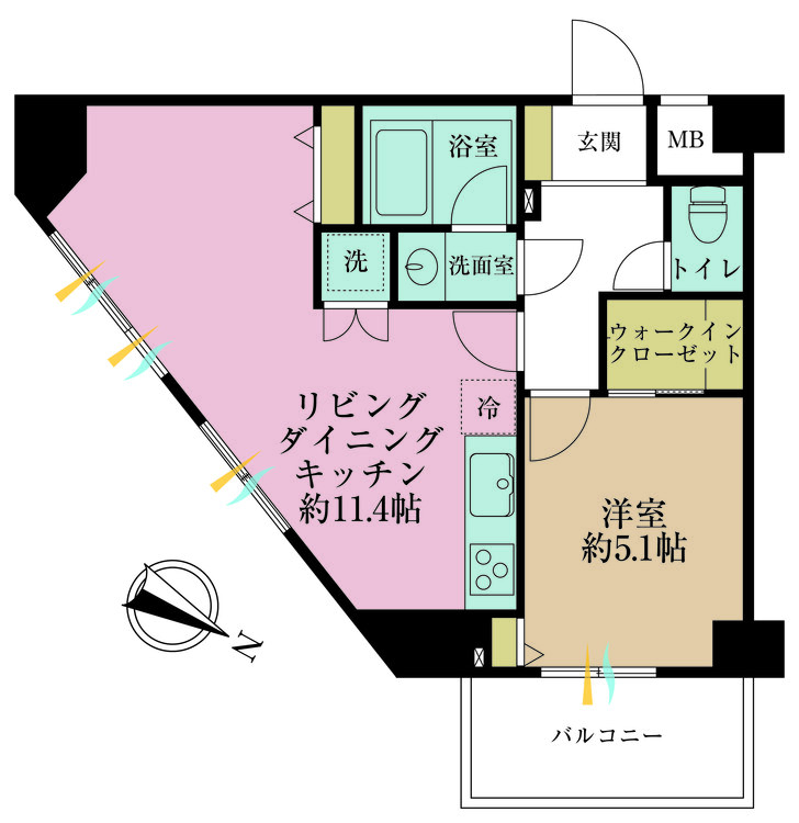 その他 1LDK、専有面積43.36m2、バルコニー面積3.3m2