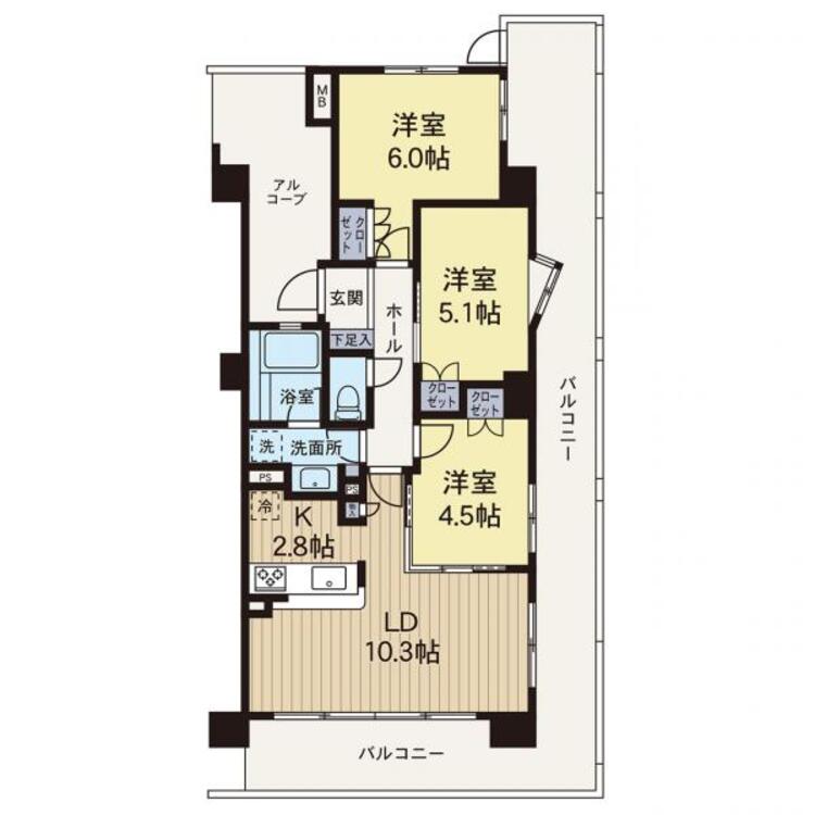 間取り 角住戸になります。開放的な空間で新生活をおすごしください。