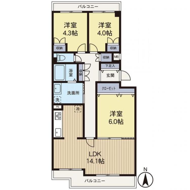 間取り 専有面積70平米の広さがあり開放的な空間の間取りとなっております。
