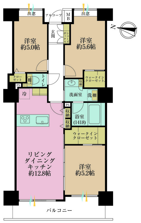 その他 3LDK、専有面積68.08m2、バルコニー面積7.51m2