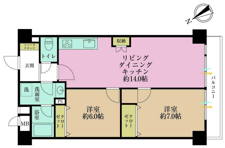 その他 2LDK、専有面積57.4m2、バルコニー面積5.32m2