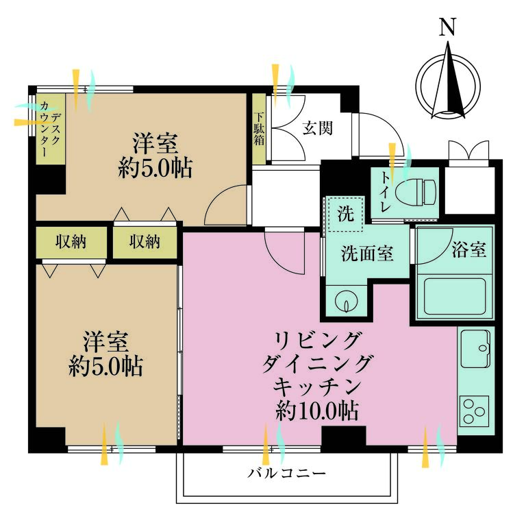 その他 2LDK、専有面積49.59m2、バルコニー面積3.19m2