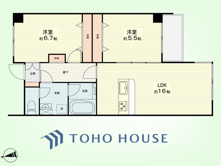 間取り 2LDK　専有面積58.3平米、バルコニー面積3.71平米