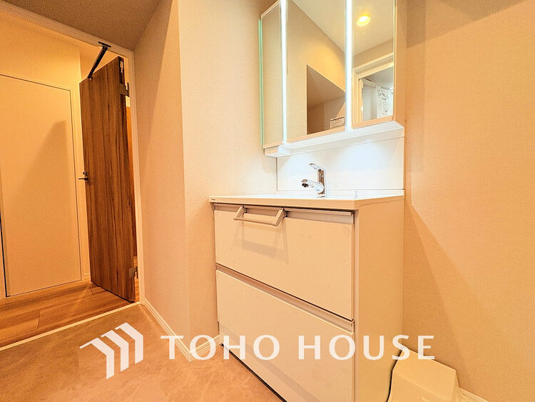 洗面 大きな洗面鏡付き、朝の身支度も楽しくなりますね